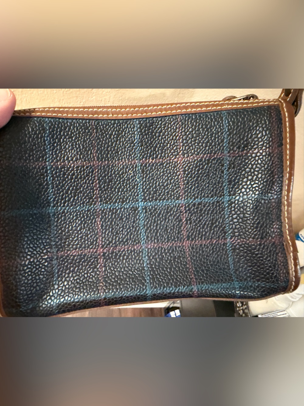 Esprit Navy Plaid Crossbody Bag with Brown Trim - Picture 2 of 10